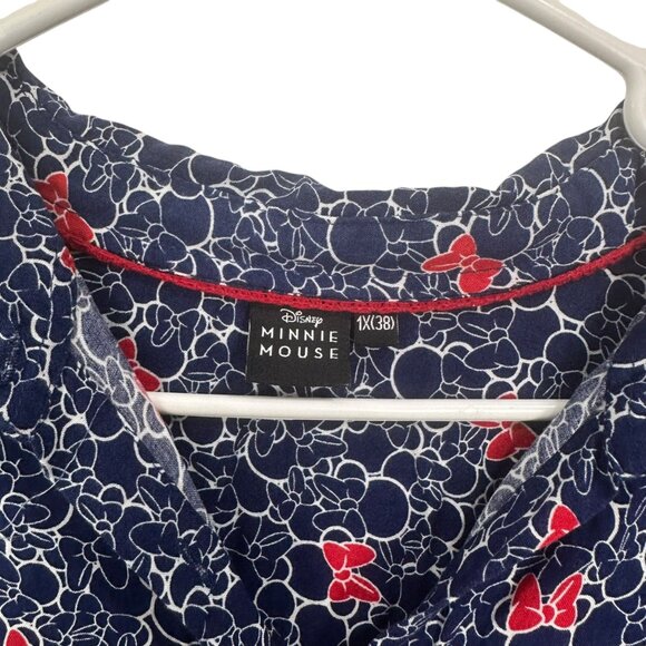 Disney Minnie Mouse Women SZ 1X  Navy Bow Print Shirt Dress 3/4 Sleeve V-Neck - Picture 4 of 15